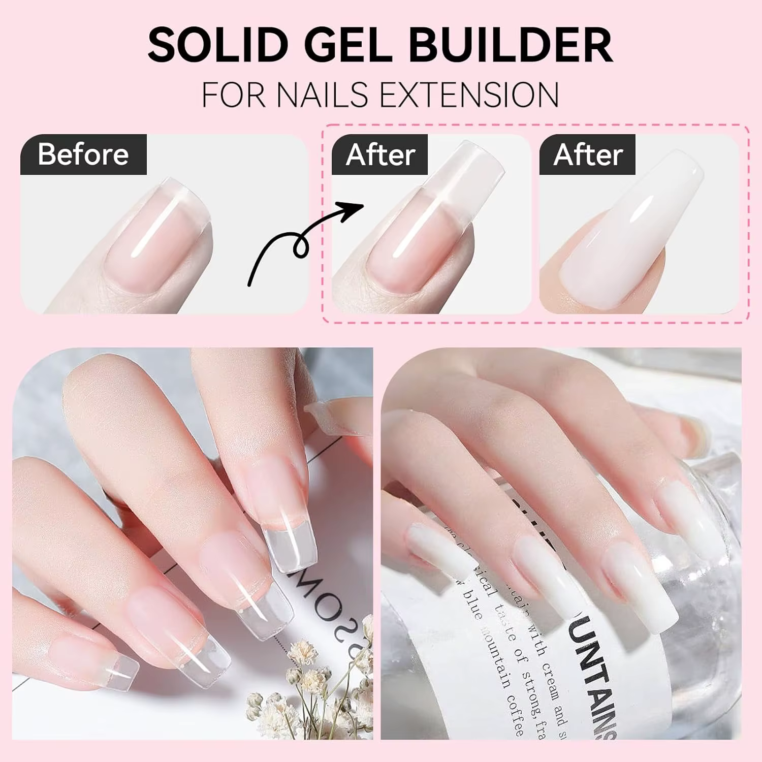 Makartt Solid Gel Builder : 4 en 1 blanc clair non collant pour extension d'ongles de sculpture 3D