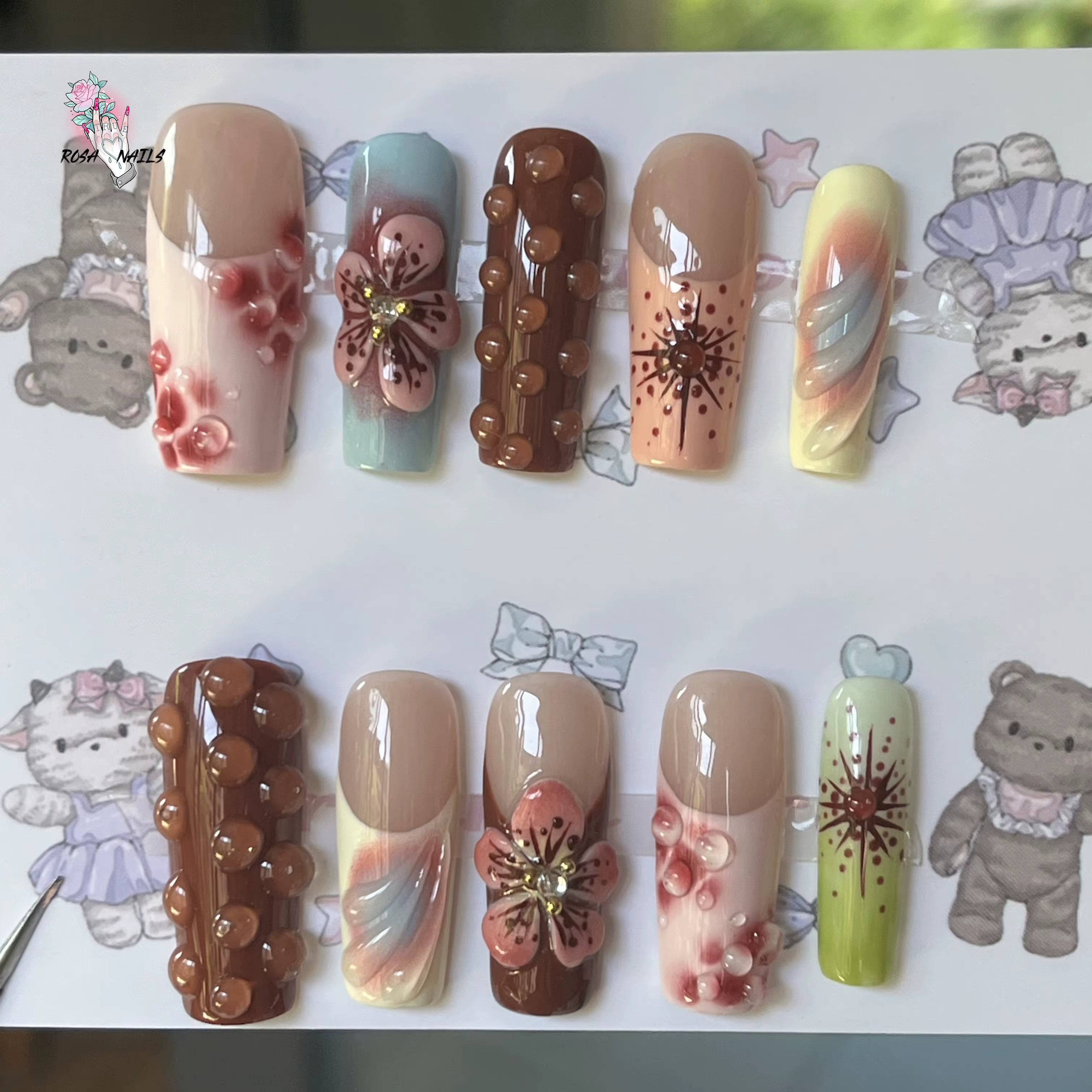 Fleur 3D Gel acrylique presse sur ongles longs