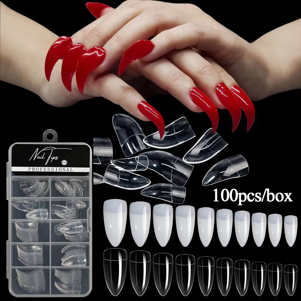 100 pièces faucon pointes d'ongles incurvées couverture complète aigle griffe courbe faux ongles Extension blanc/clair