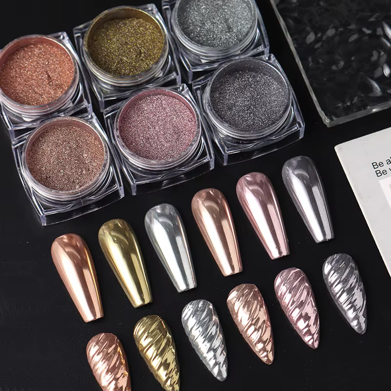 Poudre à ongles chromée or argent Rose