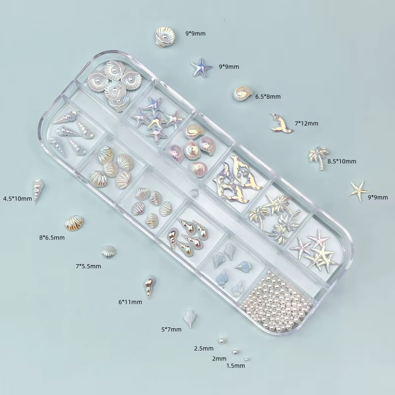 Kit de Nail Art Série Océan 2026 : Strass en Résine Effet Coquille d'Aurora et Queue de Sirène pour Décorations DIY à