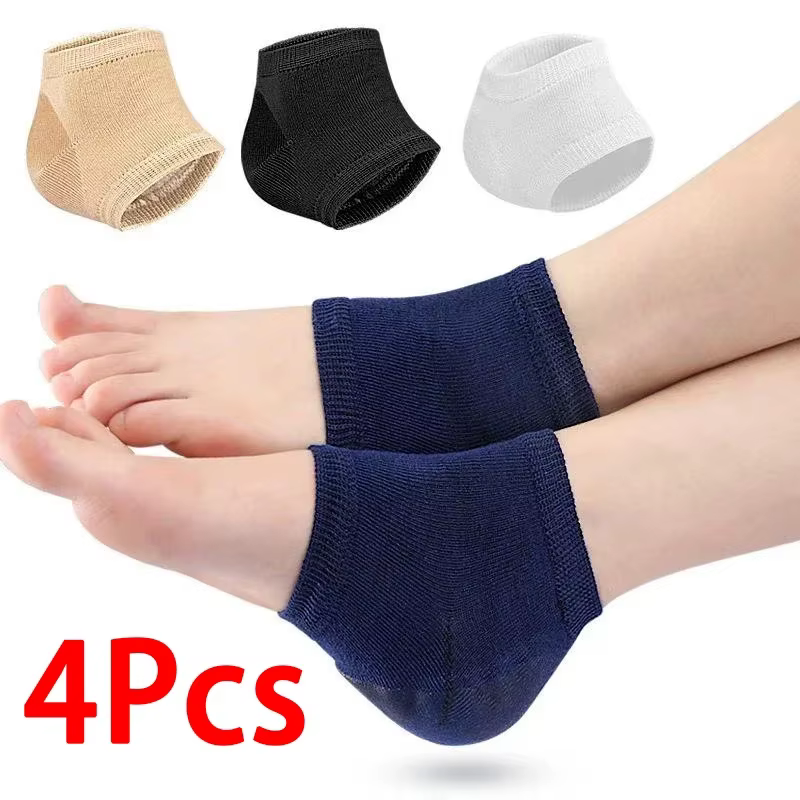 Protections de talon en gel, anti-crevasses, demi-chaussettes unisexe, coussinets de soin des pieds, 2 ou 4 pièces
