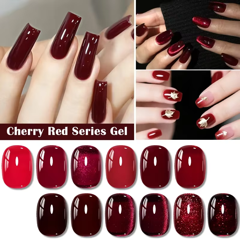 6/12 pièces cerise rouge série Gel vernis à ongles ensemble vin