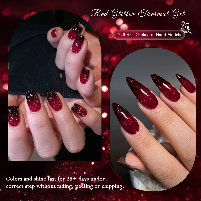 Vernis à ongles thermique à paillettes rouges 10 ml