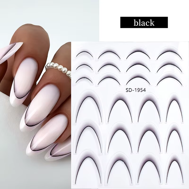 Blanc noir ligne française ongles autocollants rayure 3D dégradé lignes curseurs
