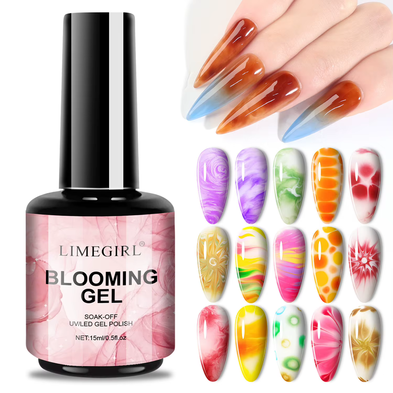LIMEGIRL 15ML Gel floraison des ongles UV trempage propagation fleur de marbre effet d'épandage fonctionnel Nail Art