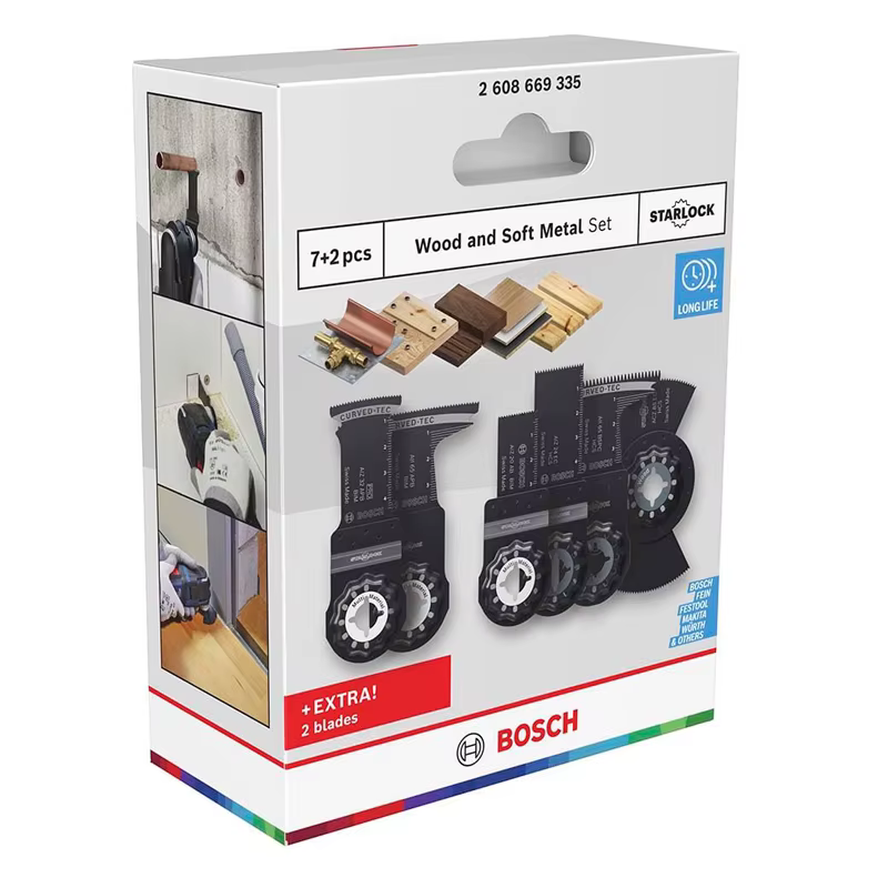 BOSCH 2608669335 Ensemble de lames multi-outils Starlock pour bois et métal, accessoire professionnel, multi-outil 9 pièces