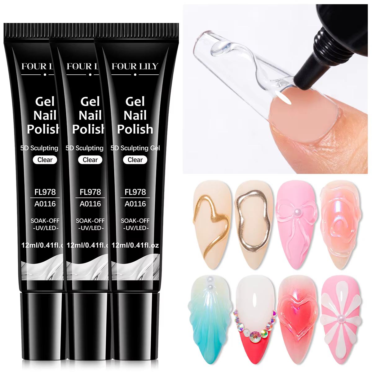 1/2/3 pièces 12ml Gel de modelage 5D pour nail art