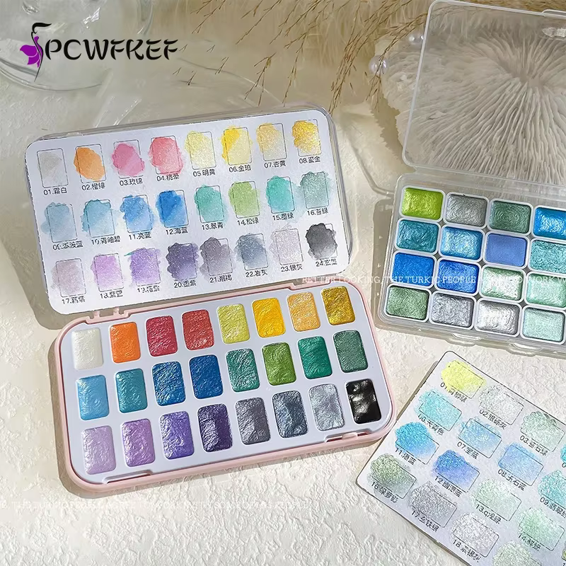 24 couleurs ongles solide Pigment Aurora nacré Nail Art aquarelle métallique Palette peinture dessiner Chrome caméléon