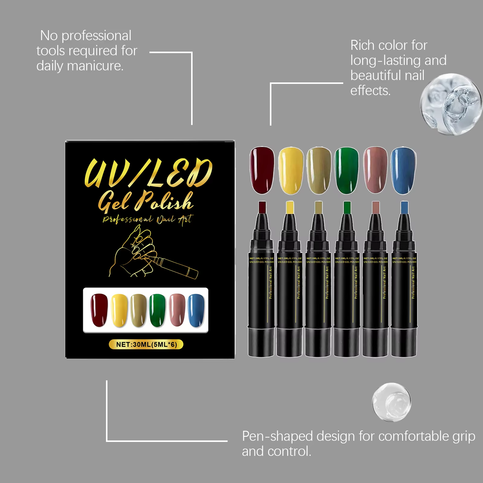 Stylo à vernis à ongles 6 couleurs