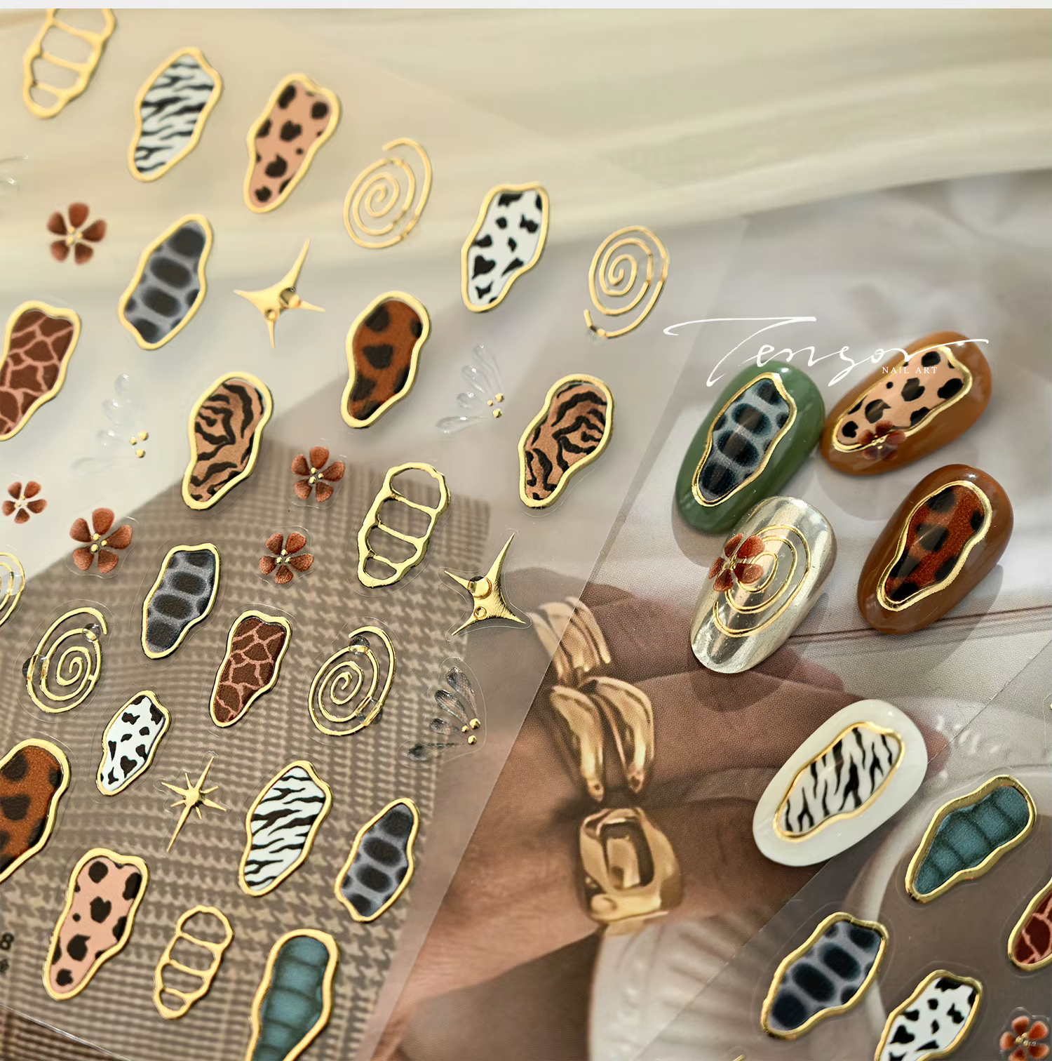 Autocollants pour ongles à motif animal rétro