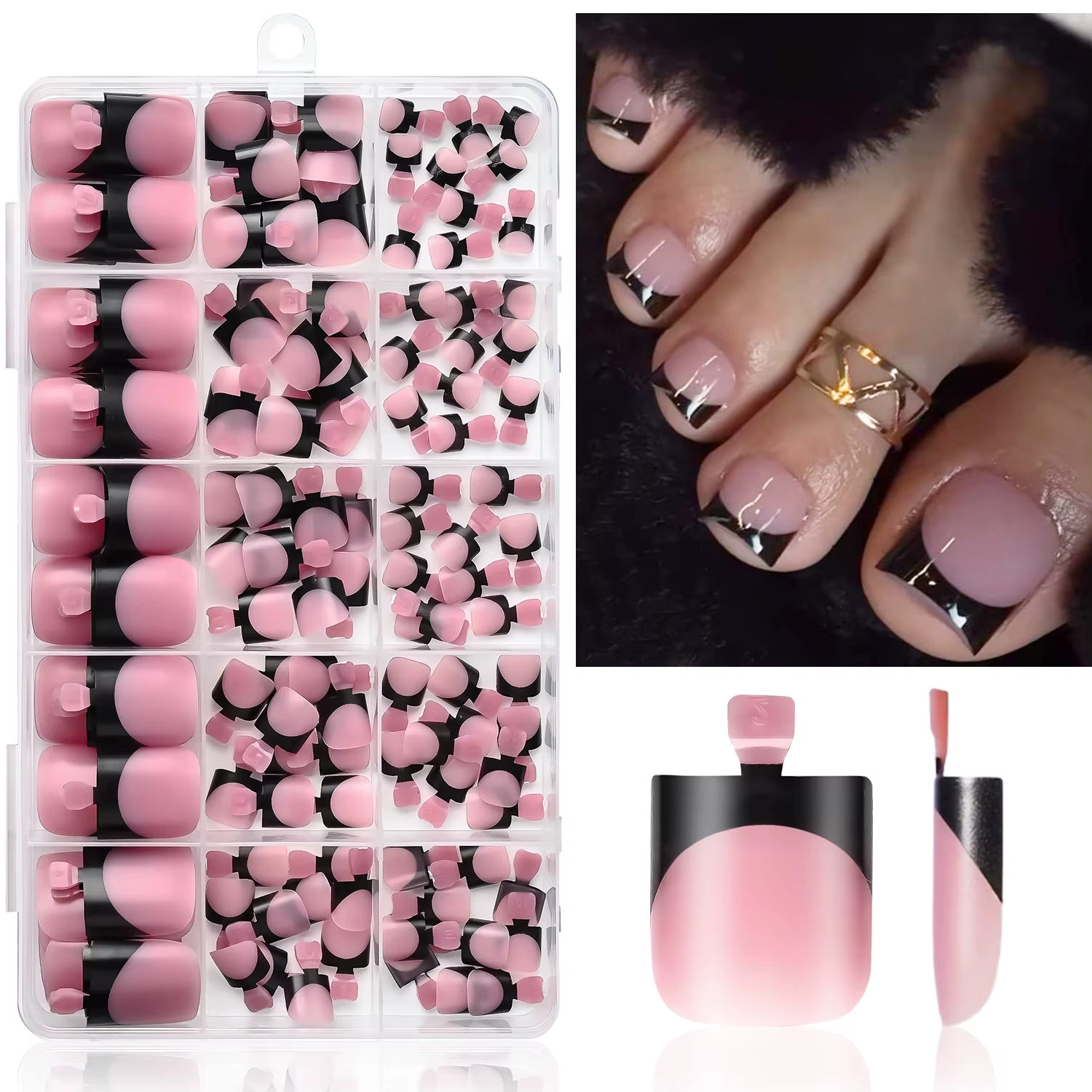 150 faux ongles de pieds noirs