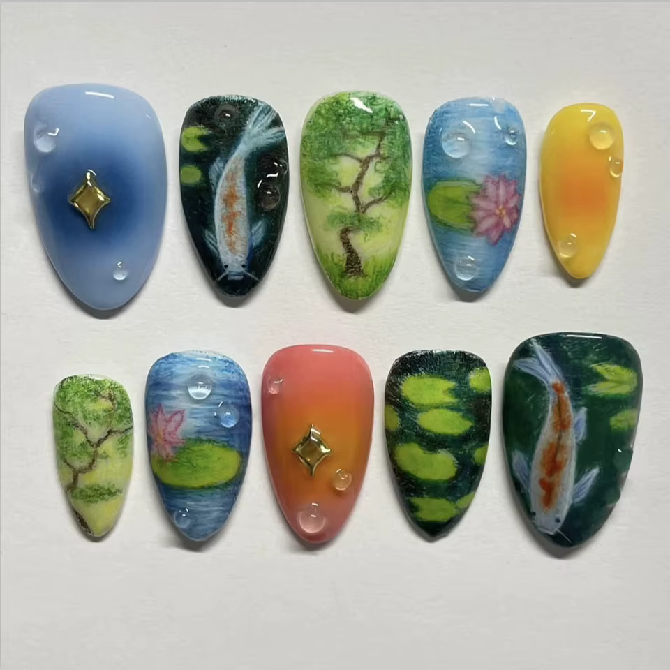24 faux ongles mignons motif pomme rouge dessin animé