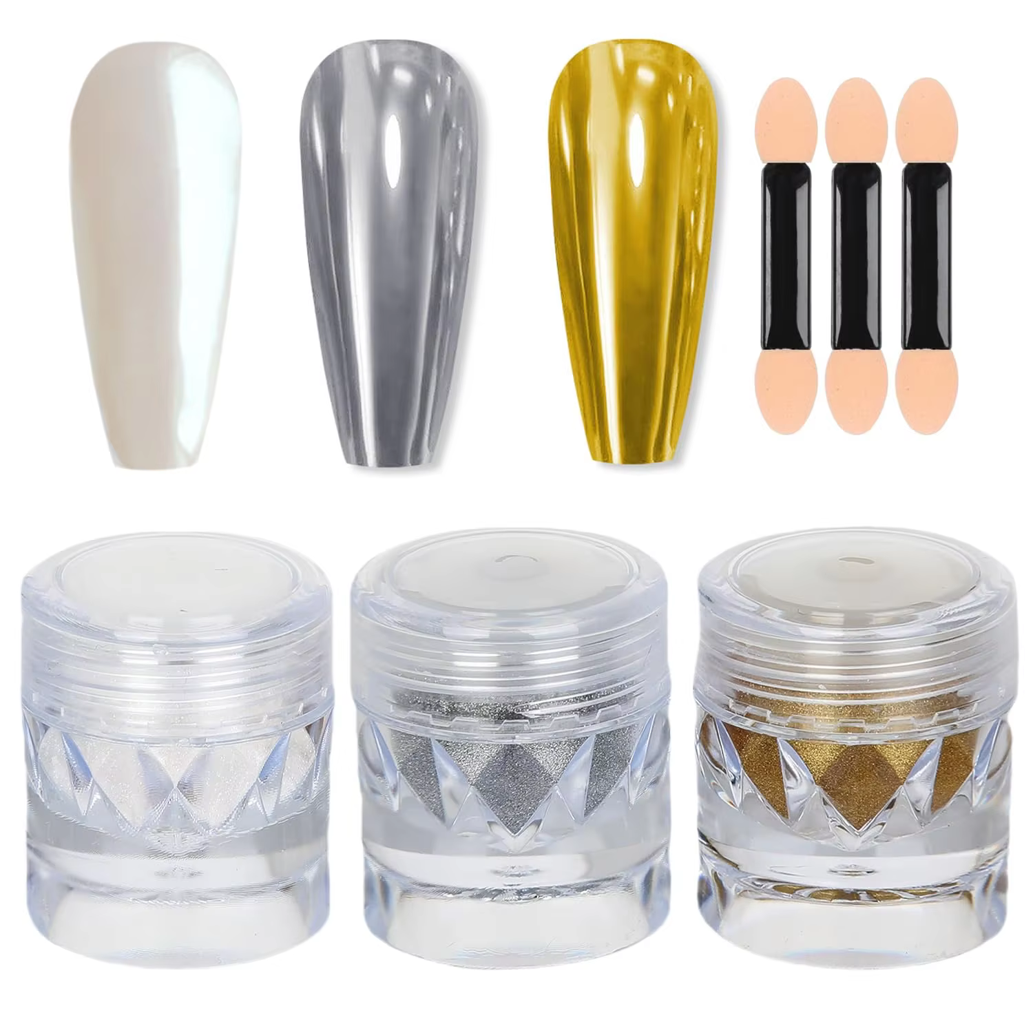 Ensemble de 3 poudres à ongles effet miroir