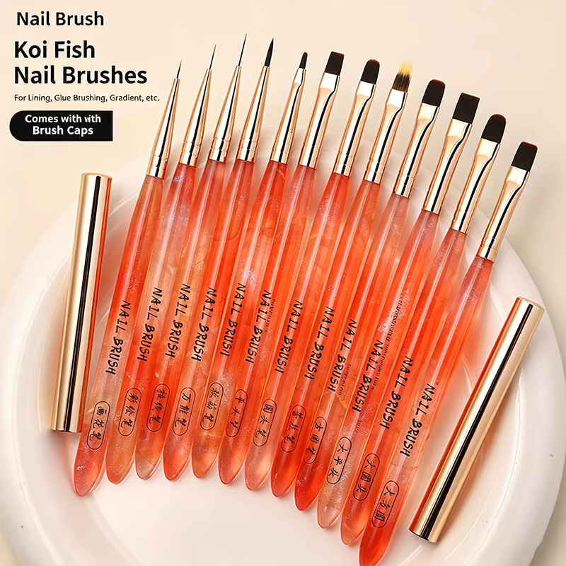 Ensemble de 13 pinceaux à ongles transparents Orange Koi