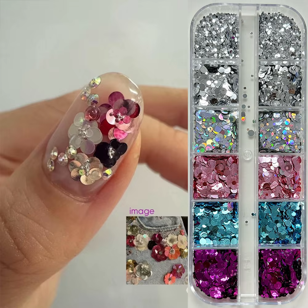 12 compartiments de paillettes à ongles à pois