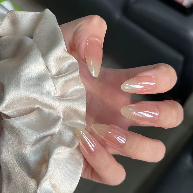 24 pièces métallique oeil de chat français transparent manucure pointe Art texturé 3D acrylique faux ongles nu rose
