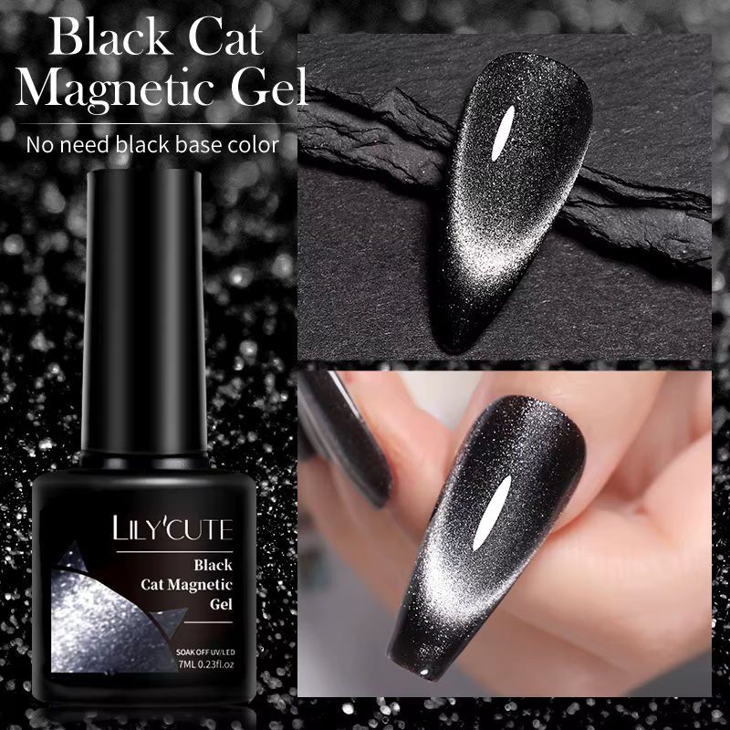 LILYCUTE 7ML noir cristal chat Gel magnétique scintillant paillettes Gel vernis à ongles Semi Permanent UV Gel Nail Art pas besoin de couleur de Base