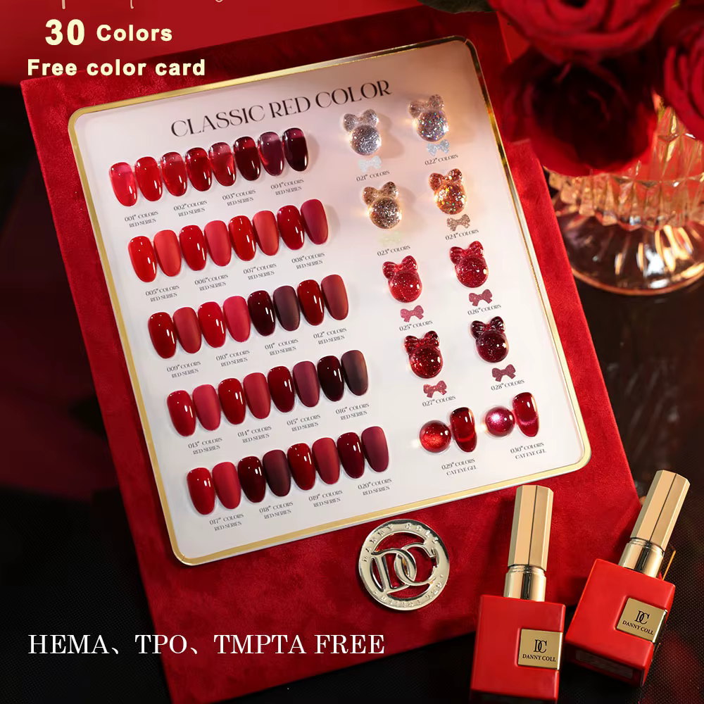 Automne hiver rouge Gel vernis à ongles ensemble avec carte de couleur oeil de chat