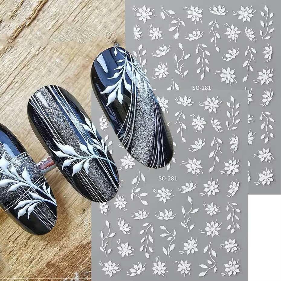 Autocollants pour ongles floraux – Décalcomanies 3D auto-adhésives à motif de fleurs et de feuilles pour Nail Art