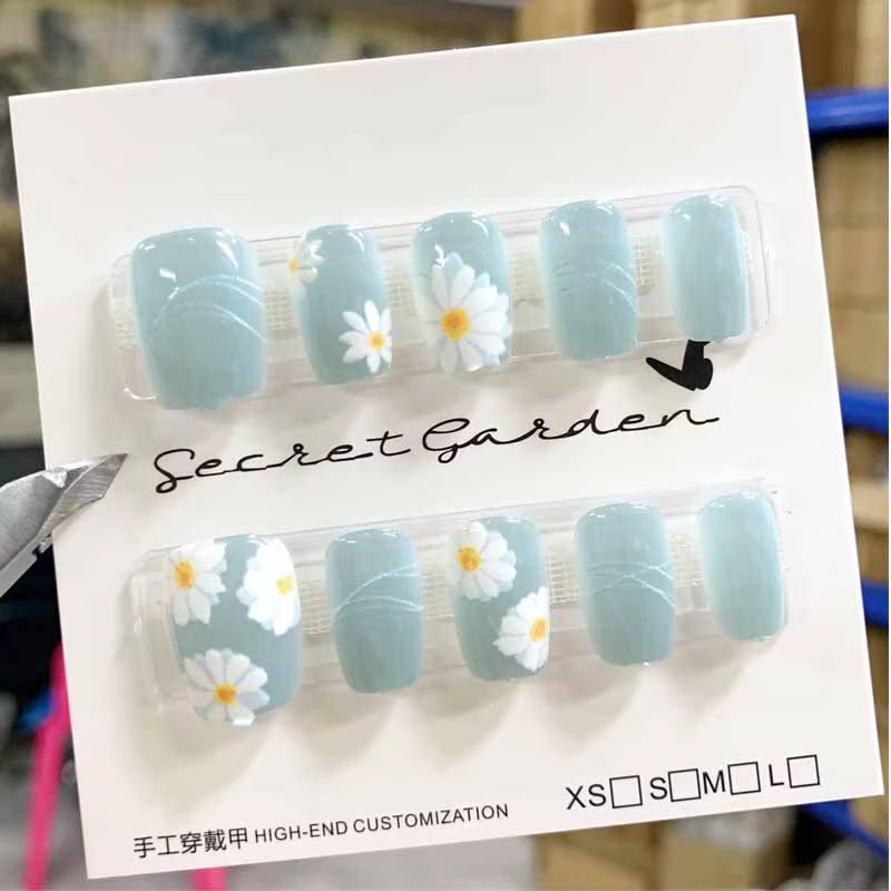 10 pièces mignon marguerite chat yeux presse sur ongles portable faux