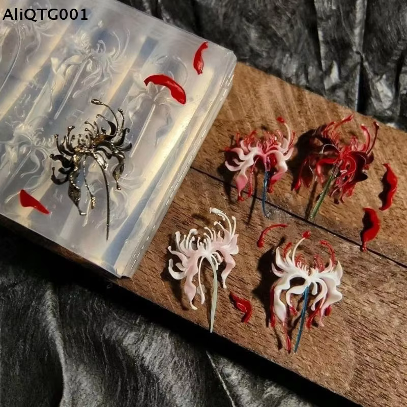 3D Lycoris Radiata fleur Silicone Nail Art moule Transparent bricolage manucure sculpture rouge lys motifs floraux pour ongles créatifs