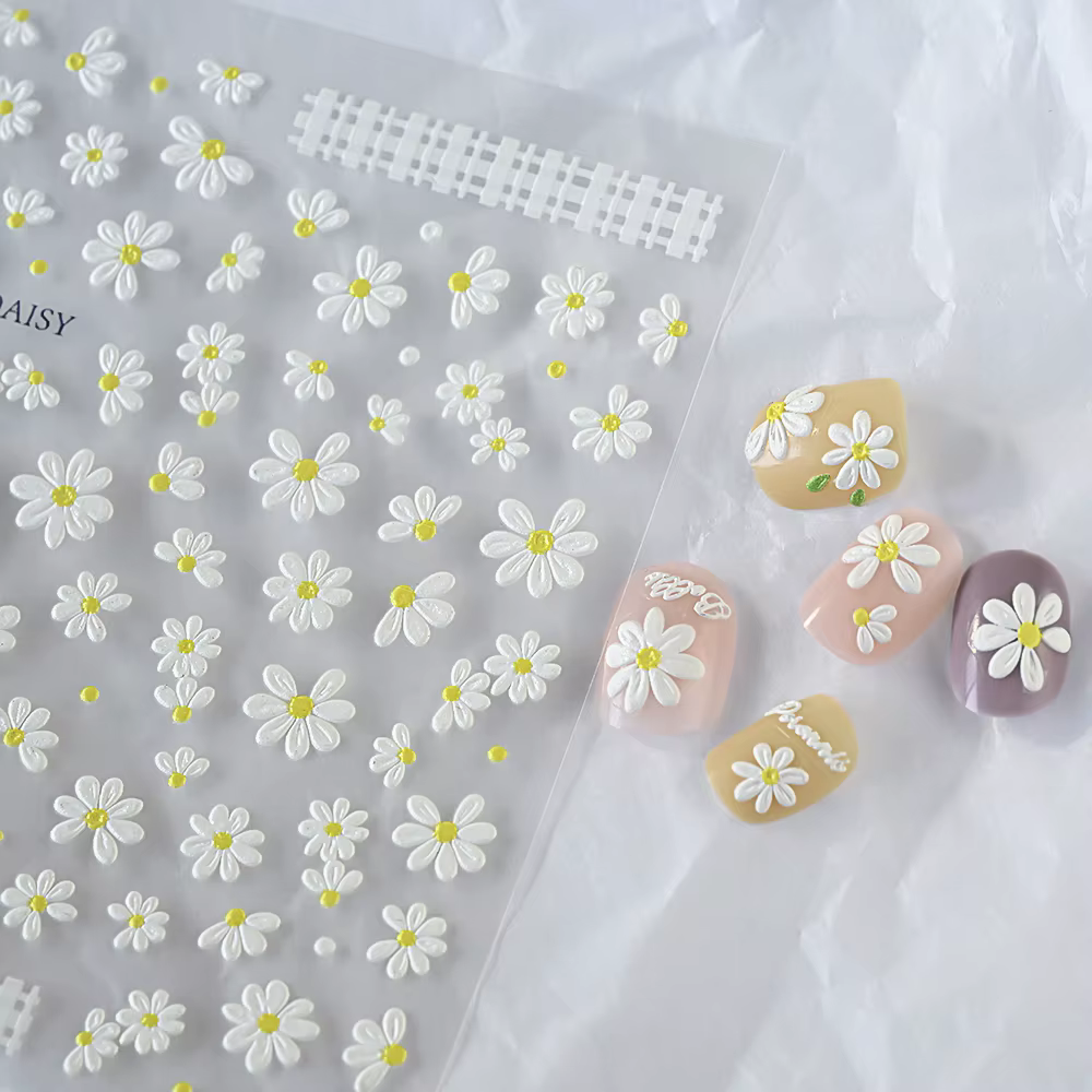 Autocollant 5D fleur de marguerite blanche pour Nail Art