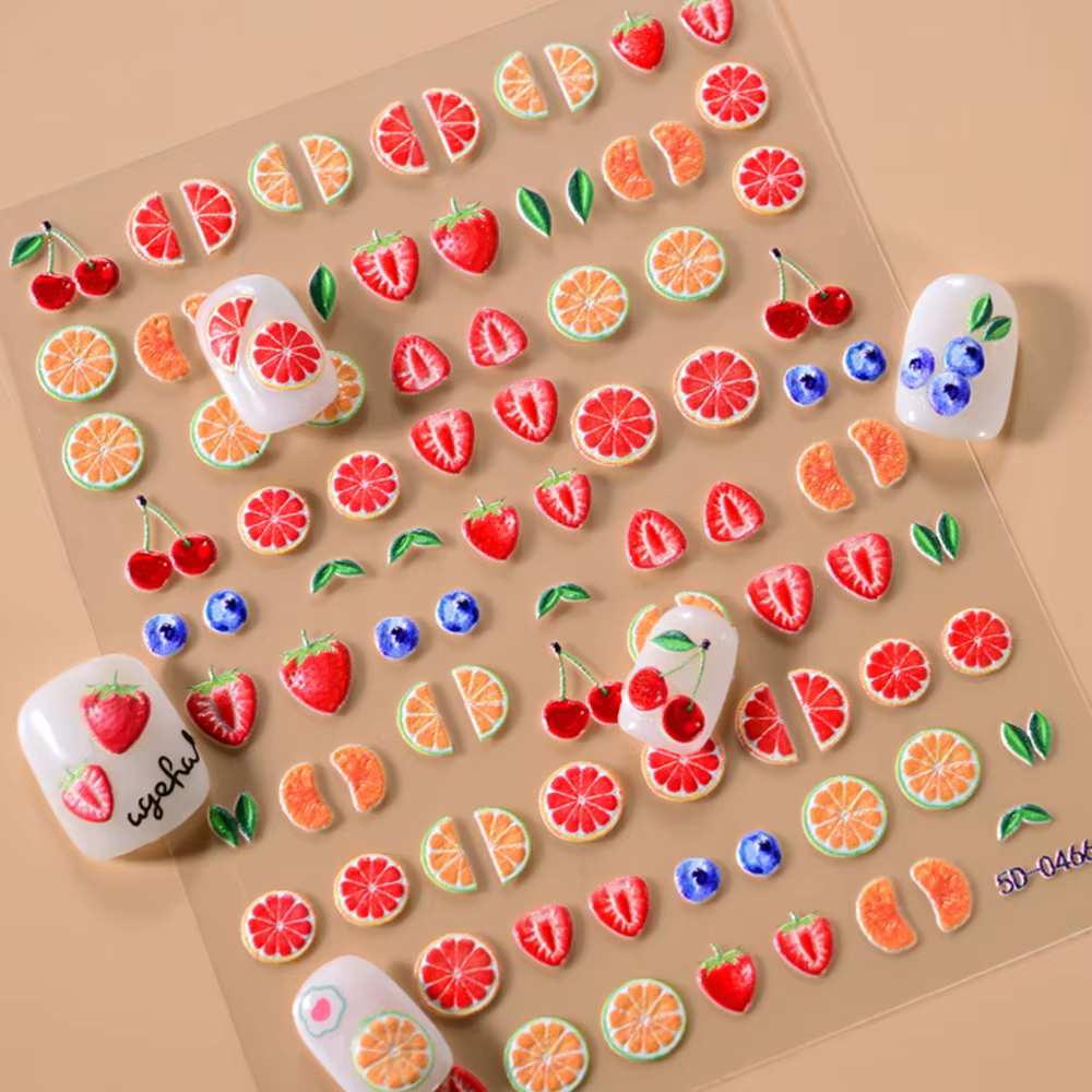 5D belle rouge Fruit cerise fraise Nail Art autocollant doux Orange pamplemousse curseurs conception auto-adhésif ongles décalcomanies bricolage déco
