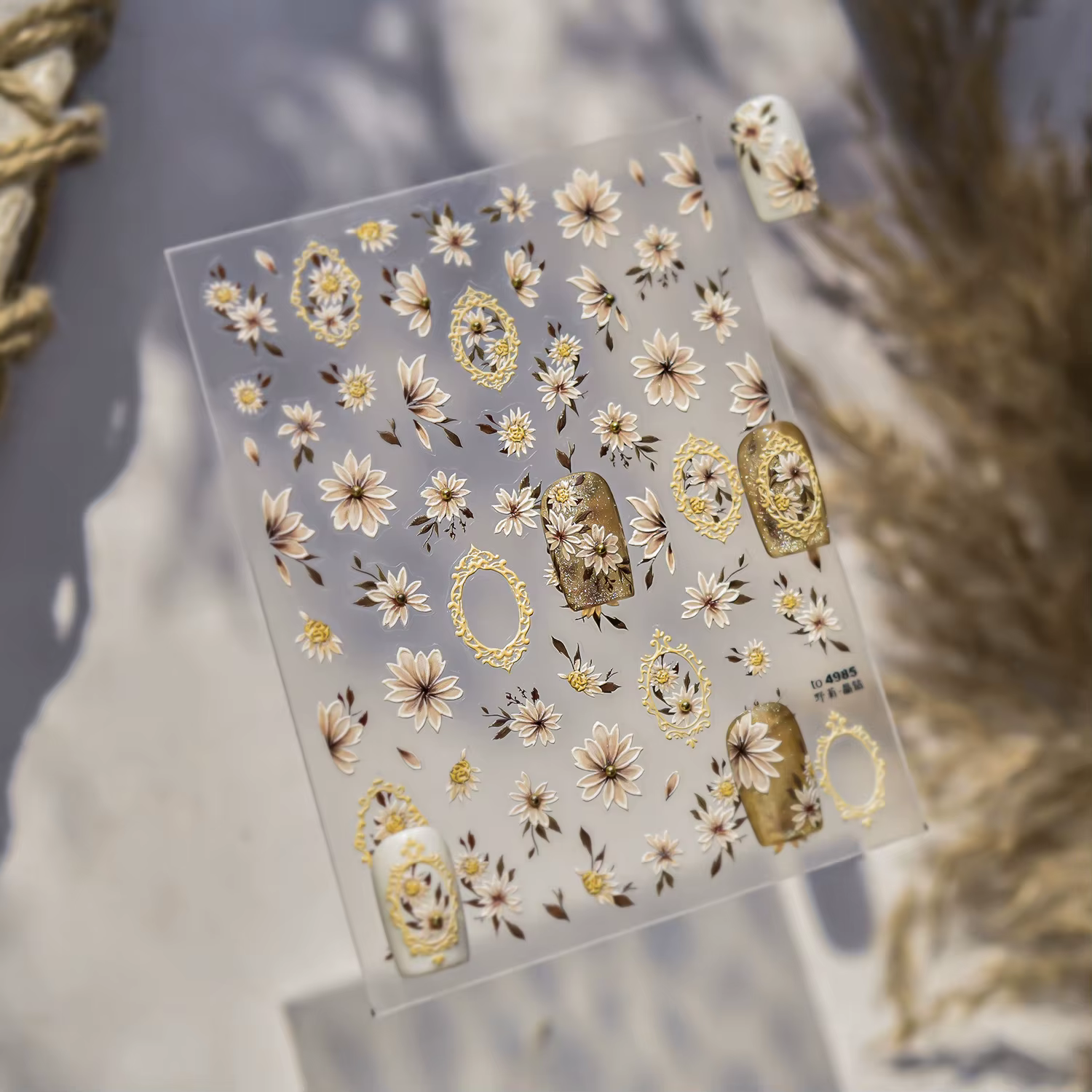 Autocollant d'ongle de diamant de cristal de marguerite sauvage 5D adhésif fleur autocollants d'art