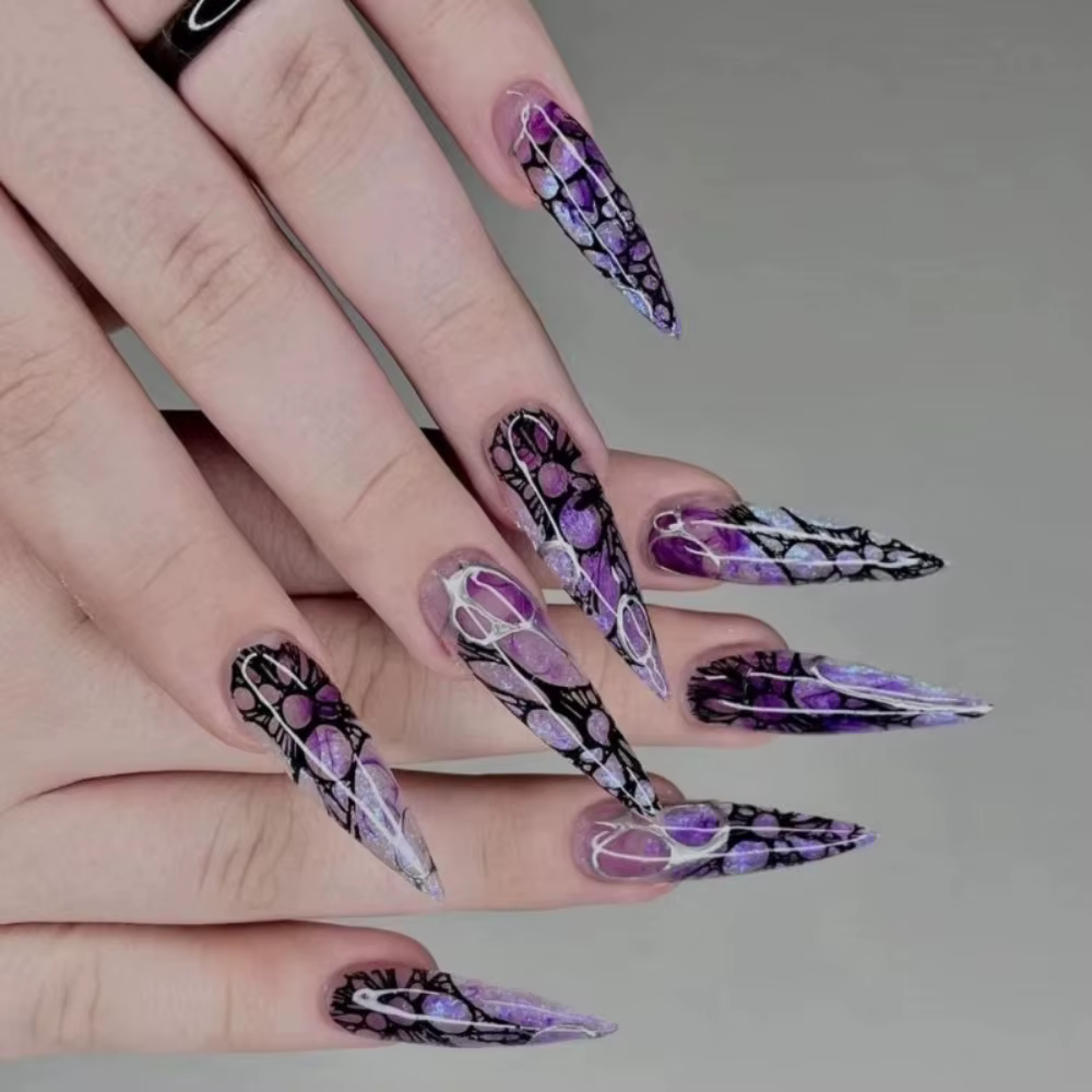 Faux Ongles Longs en Forme d'Amande pour Halloween