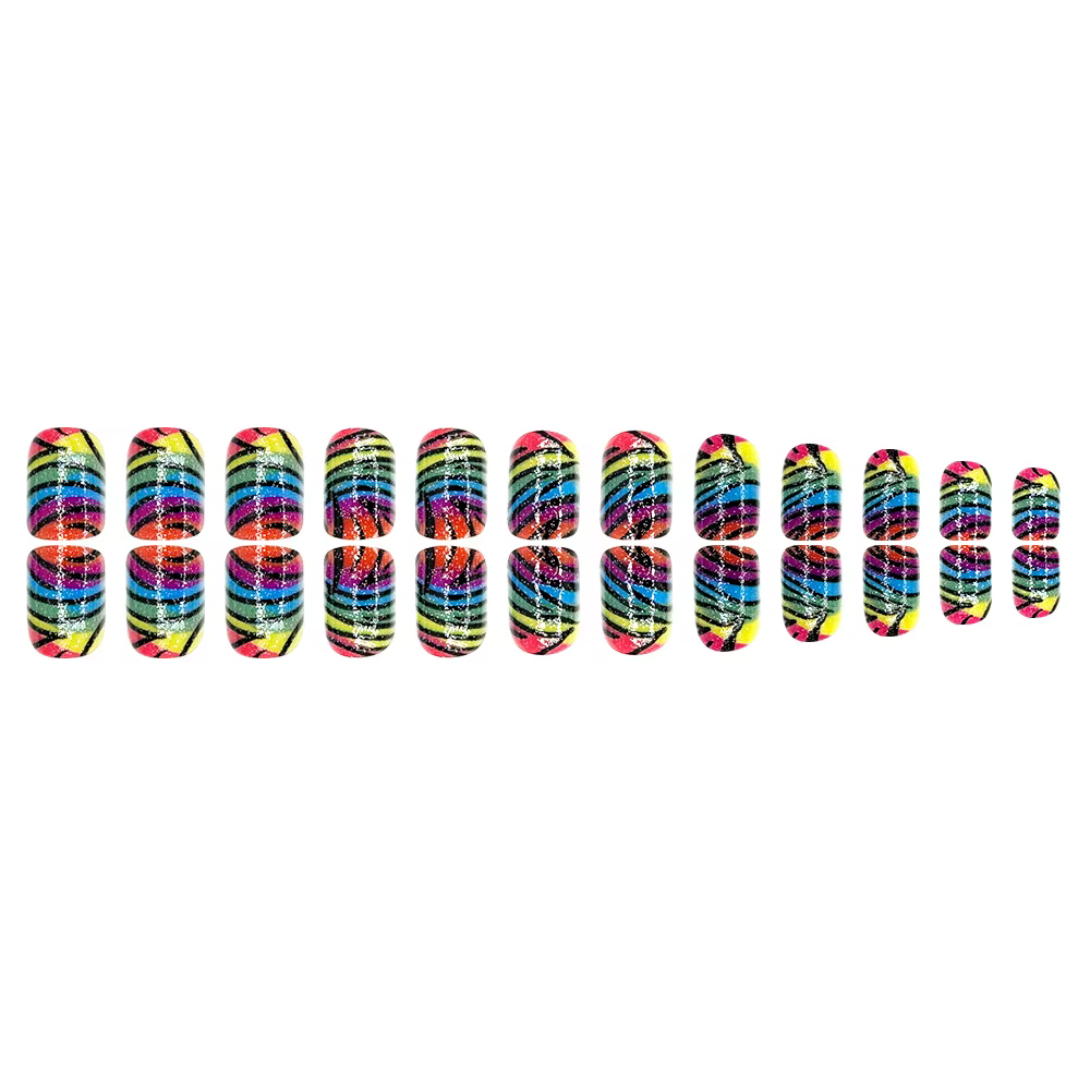 24 faux ongles français imprimés léopard colorés