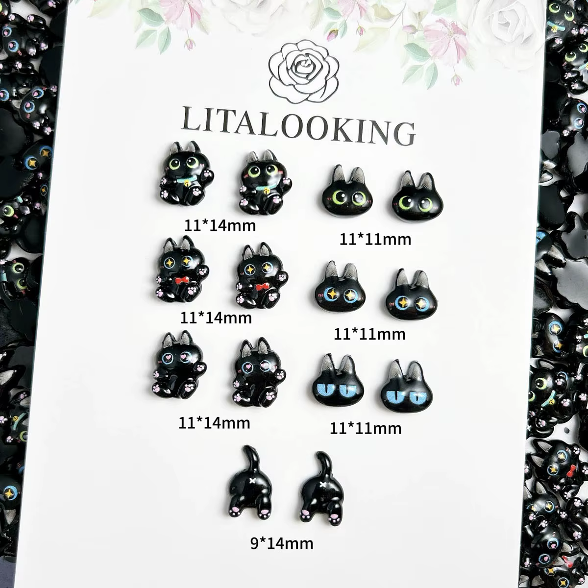 20 pièces dessin animé créatif chat noir série Nail Art breloques 3D lumineux adorables Expressions chats décorations d'ongles bricolage épingle à cheveux ongles