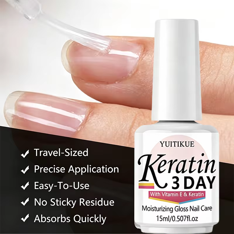 YUITIKUE Huile de Soin des Ongles à la Kératine 3 Jours 15ml Vitamine E Hydratante Brillante Absorption Rapide Format