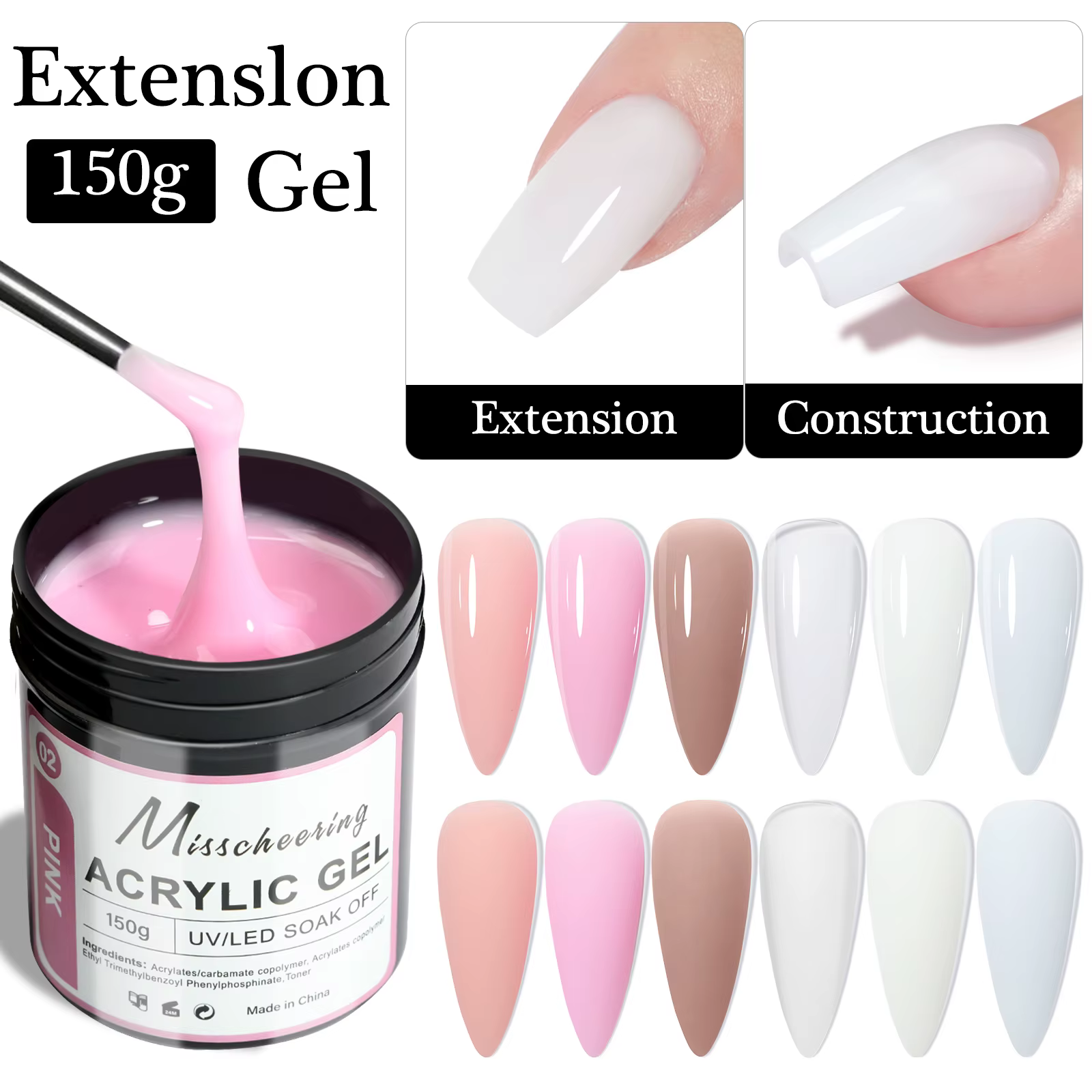 Gel d'extension d'ongles Transparent