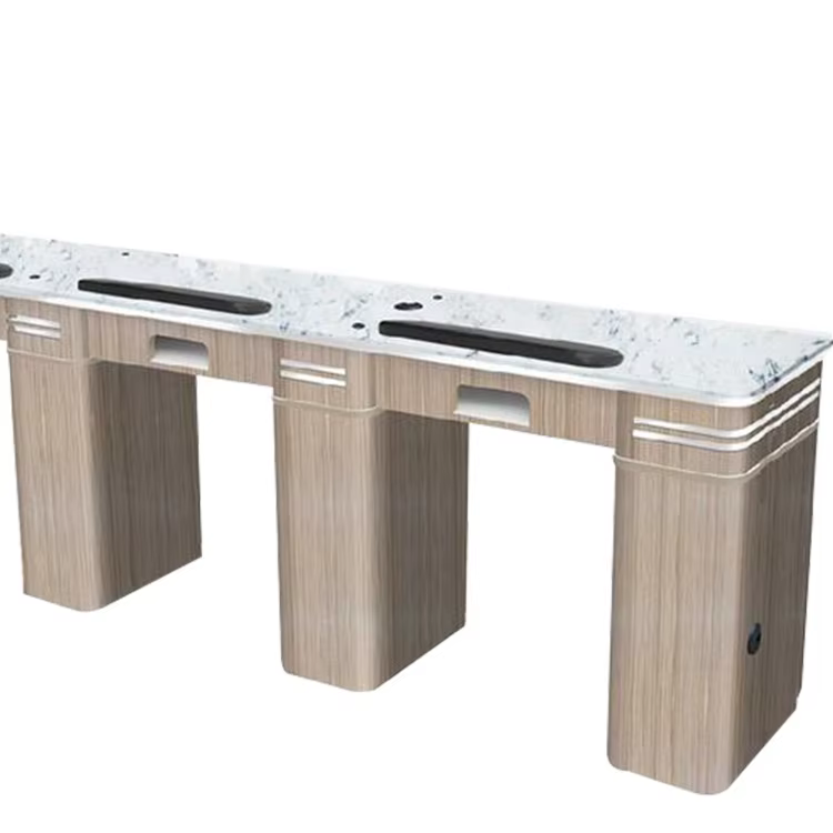 Table de manucure de style français avec plateau en verre, station à ongles portable blanche, mobilier de salon de beauté spécial en cuir PU pour spa