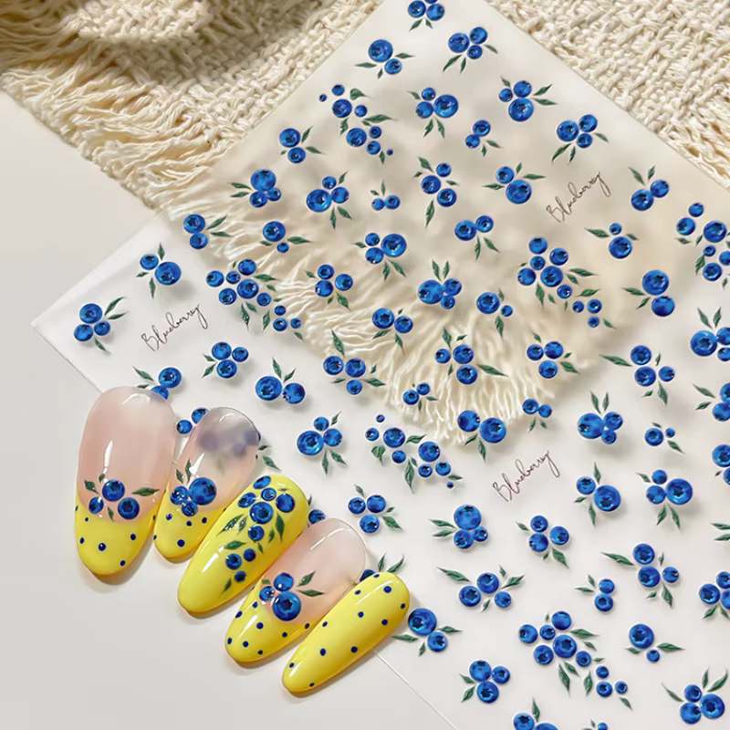Autocollant pour ongles motif myrtille 3D en relief