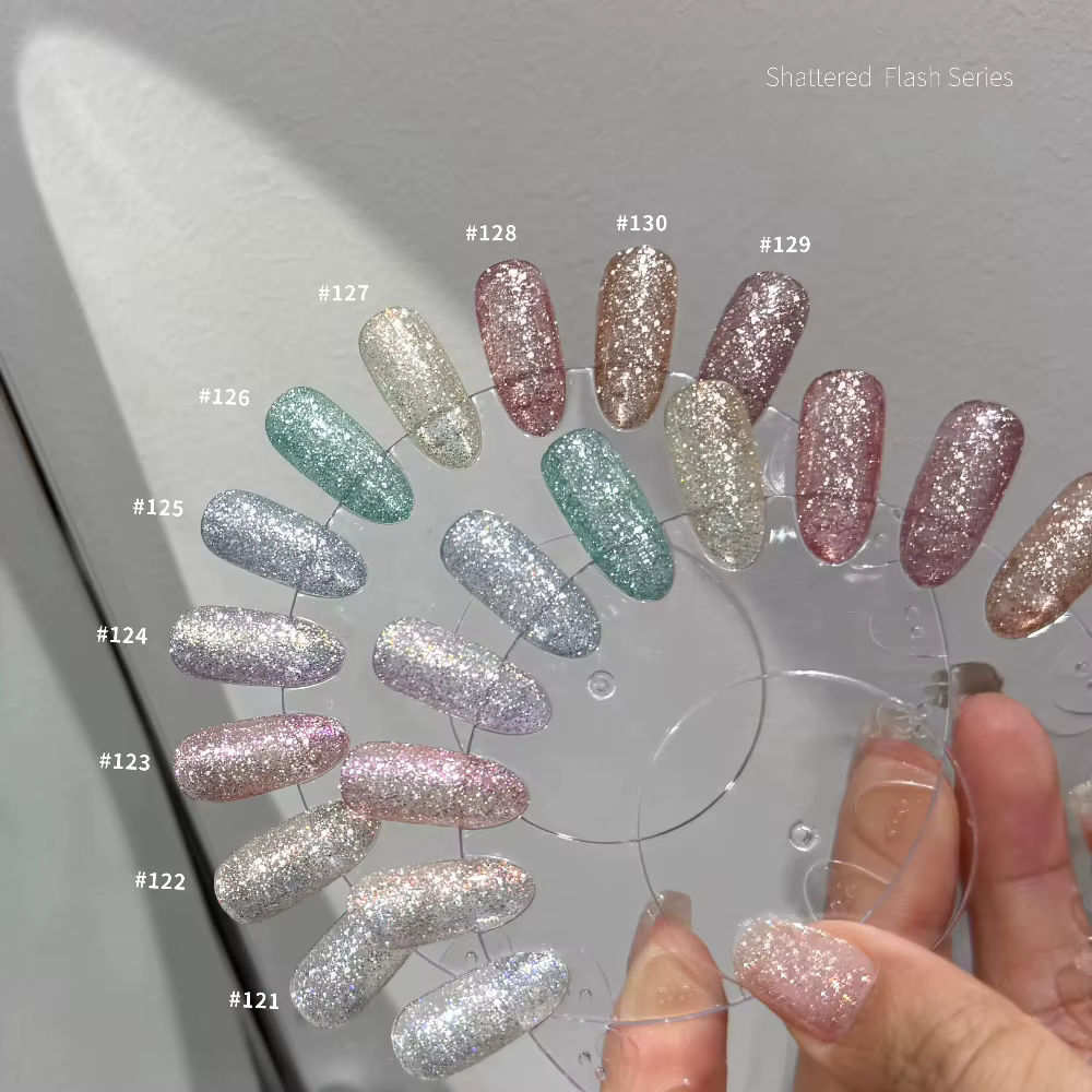 10 Couleurs 5ml Vernis Gel Pailleté Réfléchissant Argent Rose Brillant Semi-Permanent Fournitures Ongles Soak Off Gel