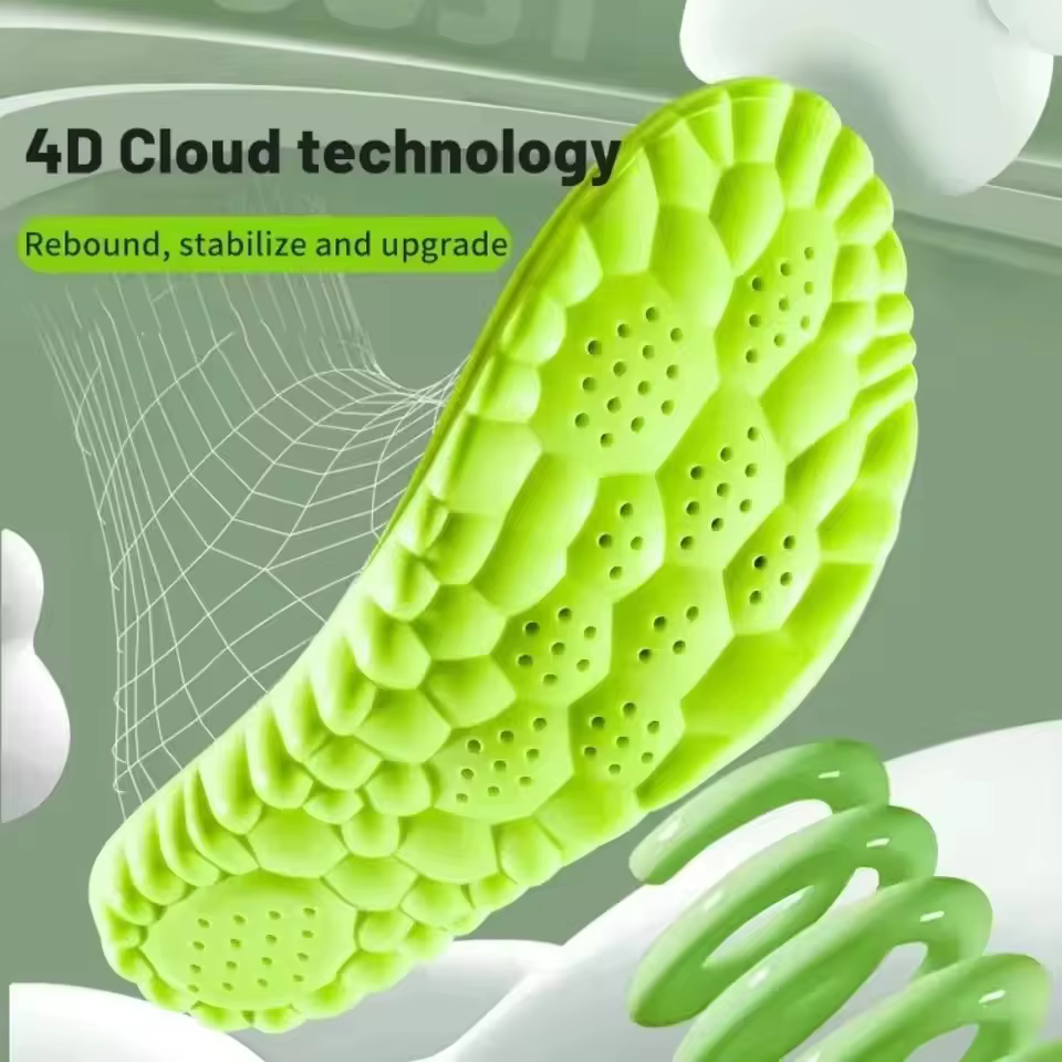 1/2 Paire de semelles intérieures de sport en PU avec technologie 4D Cloud, souples, respirantes, absorbant les chocs, pour la course à pied et les soins orthopédiques