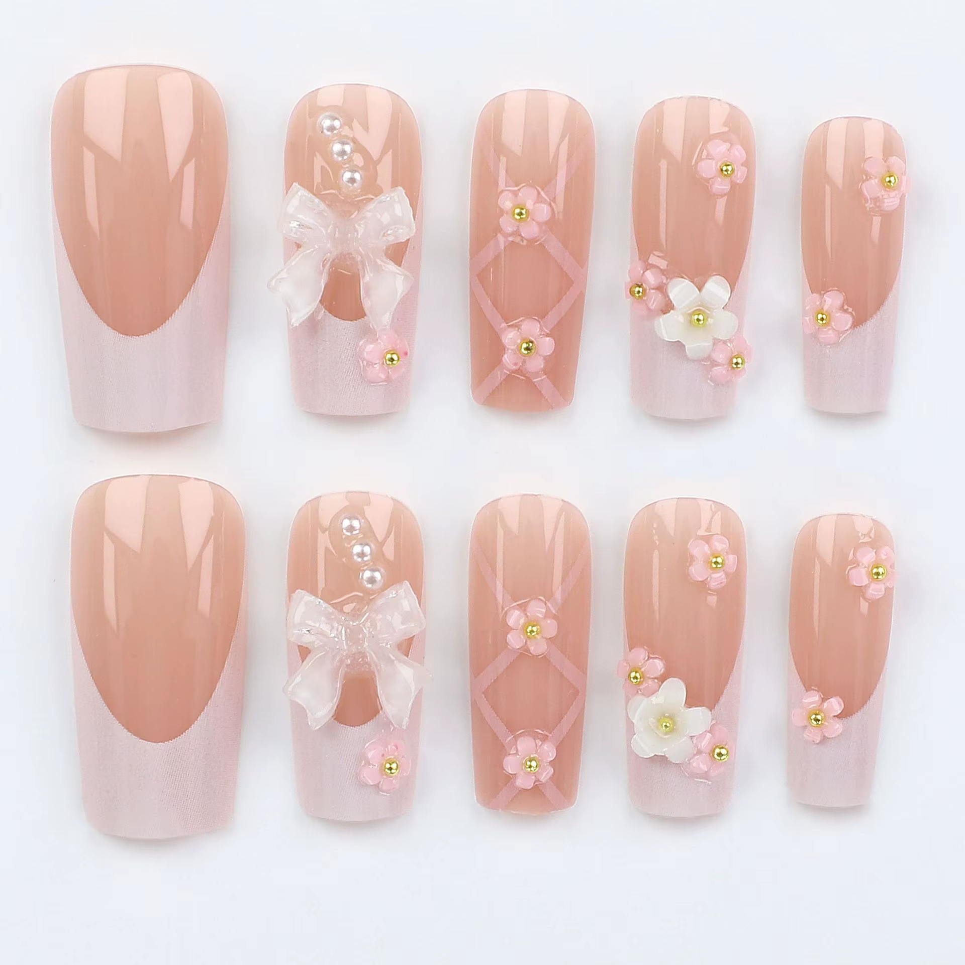 Faux ongles carrés mi-longs pour femmes et filles