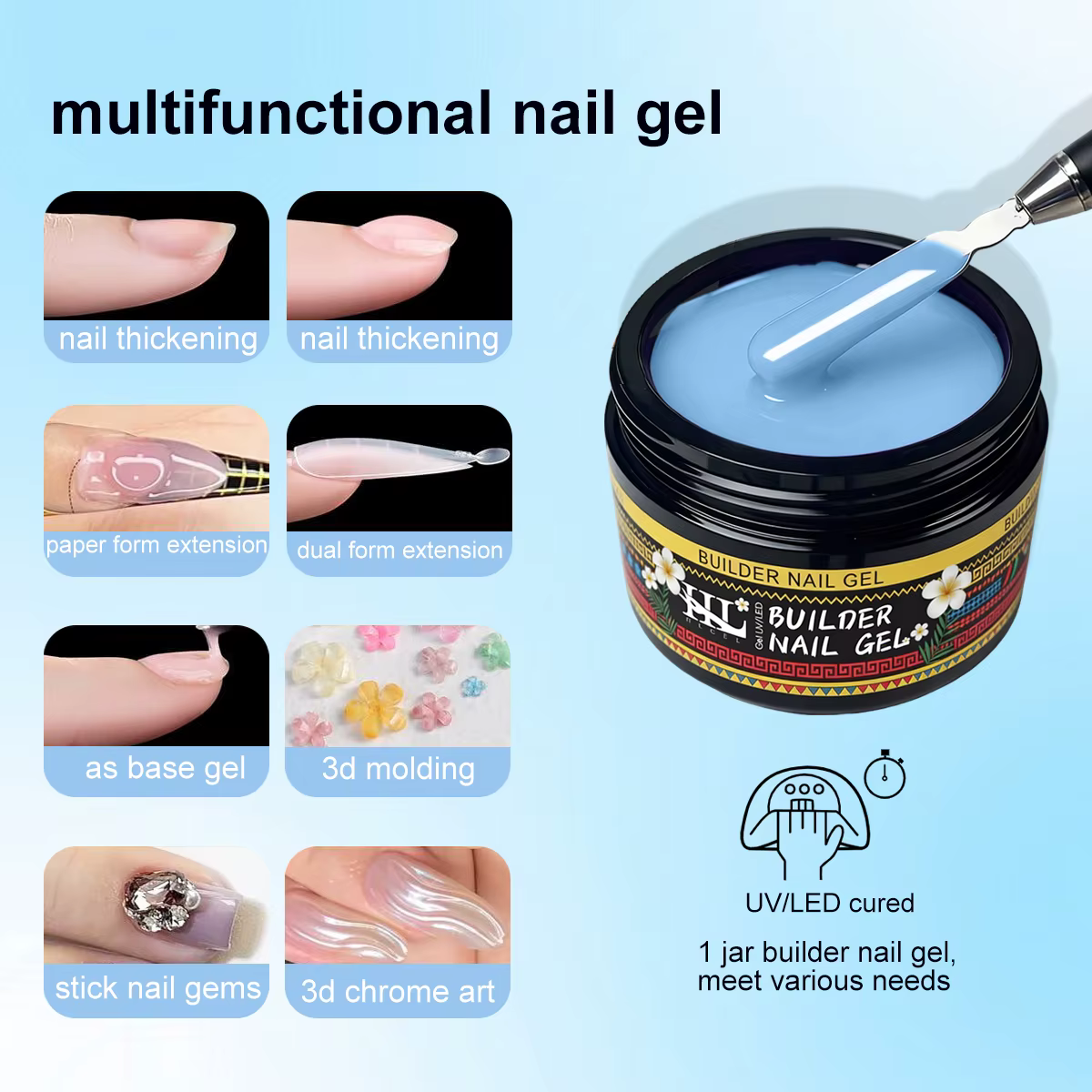 Gel de construction pour extensions d'ongles HL 20g | Gel LED Curable Rose Nude et Rouge Profond