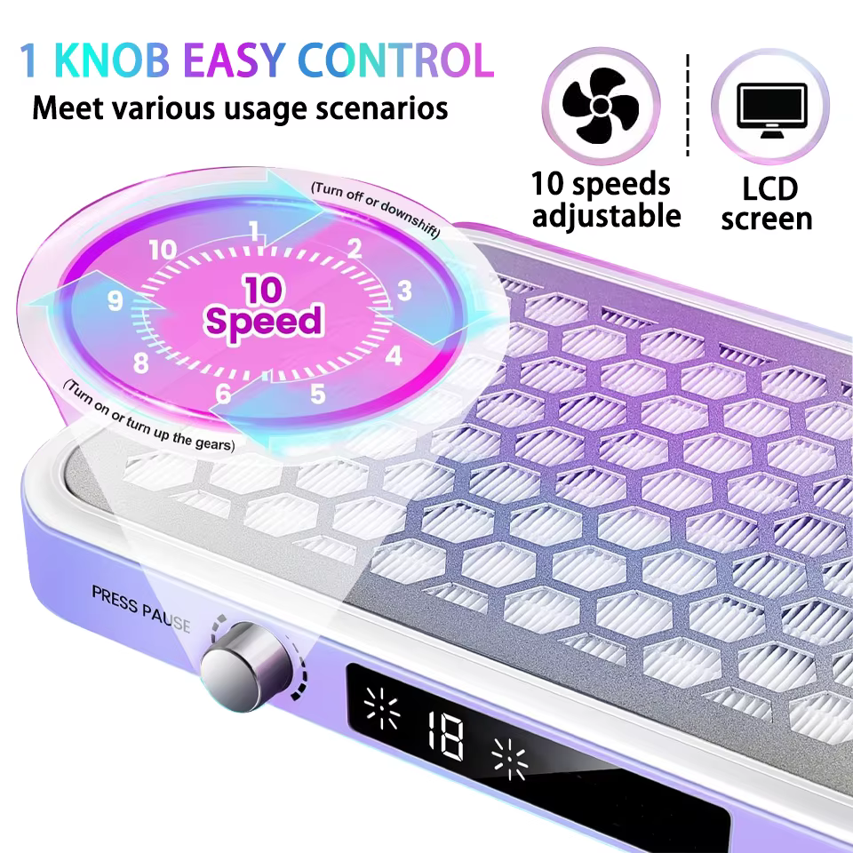 Aspirateur collecteur de poussière pour ongles, avec double ventilateurs Turbo sans balais, affichage LED, dépoussiérage Portable à haute efficacité