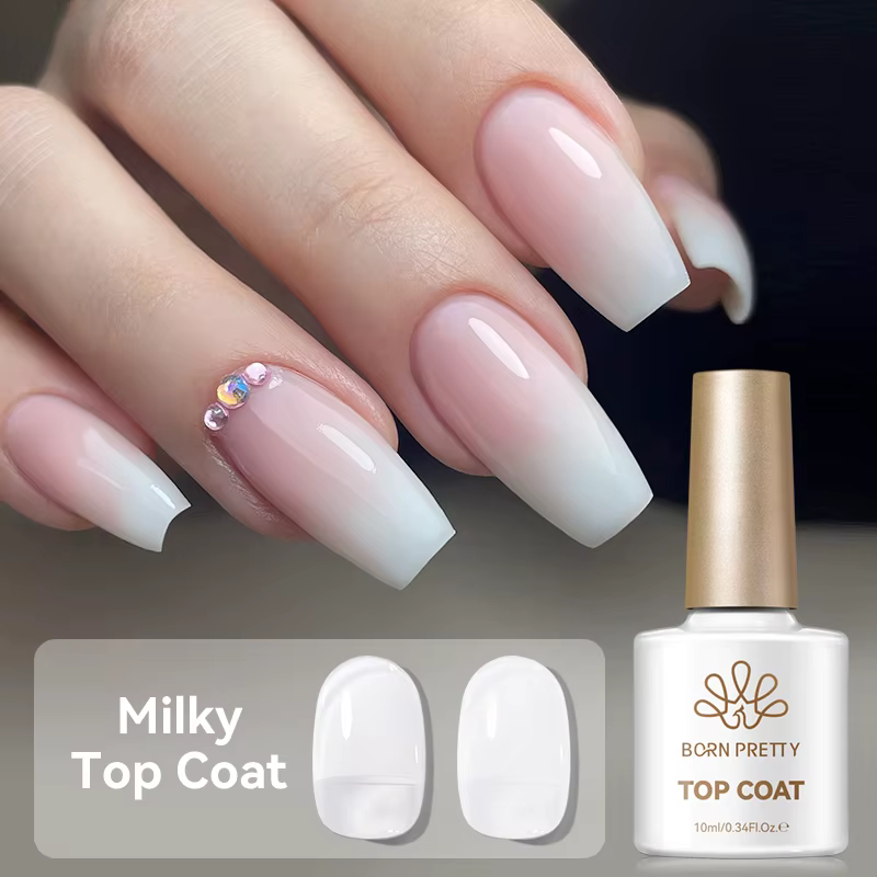 BORN PRETTY 10ml Top Coat Lacté Blanc Gel UV Vernis à Ongles Semi-Permanent Translucide Effet Gelée pour Manucure –