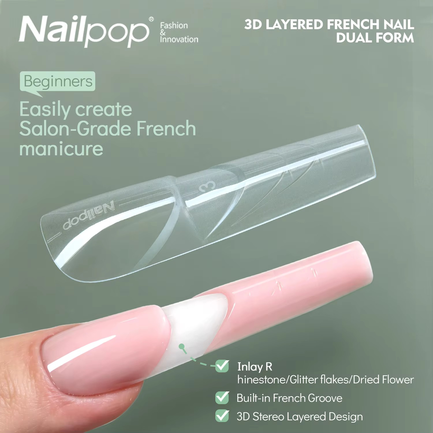 Nailpop 150 pièces Formes Cercueil Double Usage French Transparent 15 Tailles Système de Superposition 3D Créatif Manucure Salon DIY en une seule étape
