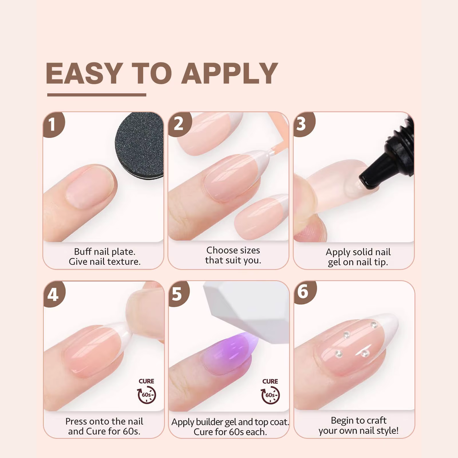 150 pièces 6 couleurs faux ongles multi-tailles