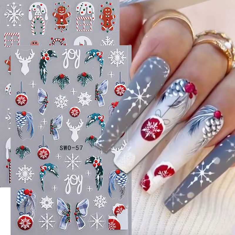 Autocollant pour ongles 5D de dessin animé de Noël d'hiver unique