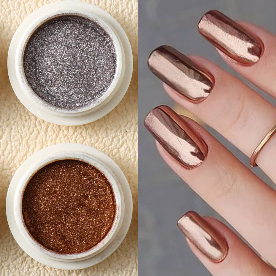 6pc or métallique miroir paillettes Nail Art poussière Rose or argent poudre UV Gel vernis Chrome frottant Pigment flocon manucure décor