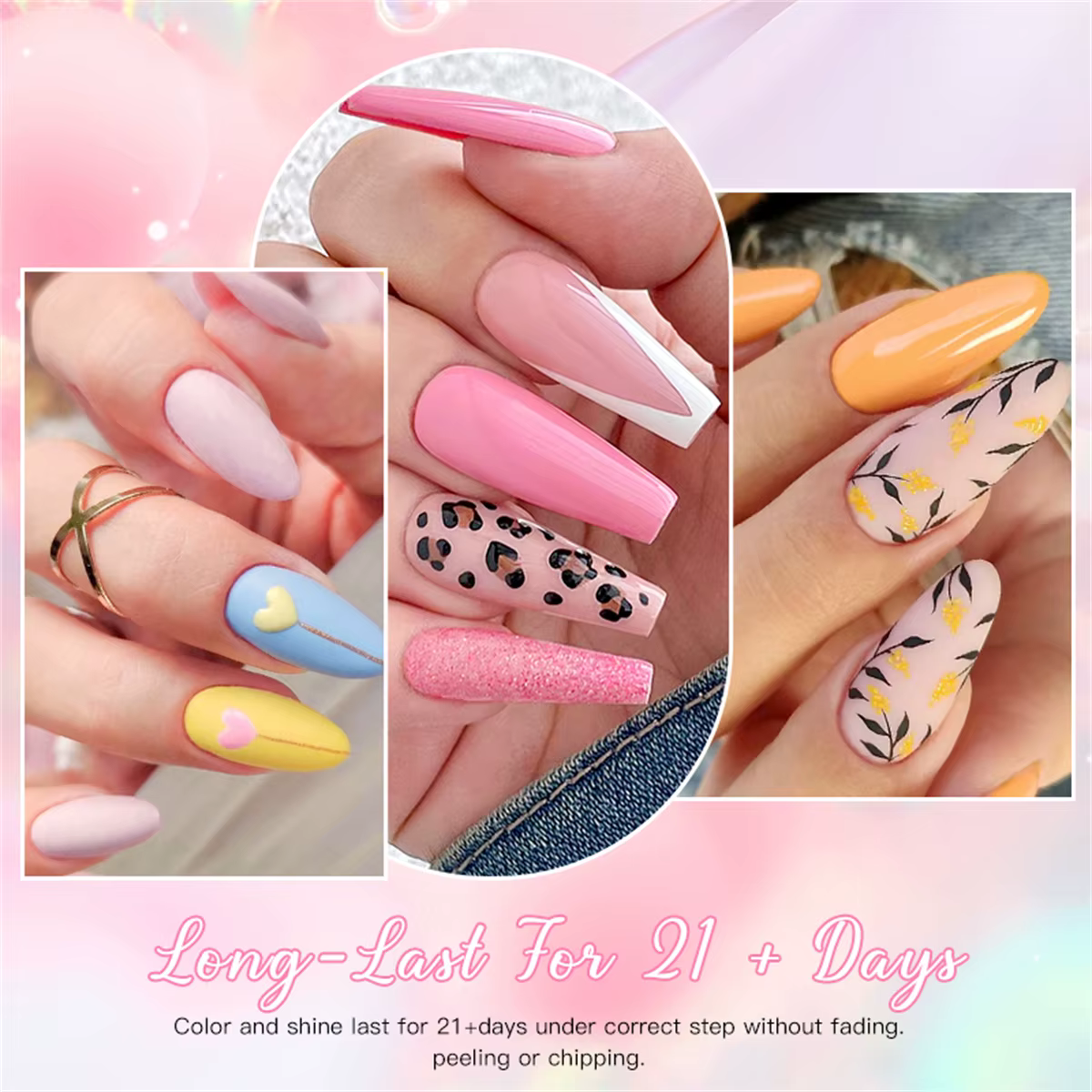 Lot de 6 vernis à ongles gel couleur unie 7ml – Collection Printemps-Été – Paillettes Noir Blanc Rouge – Semi-permanent UV Soak Off