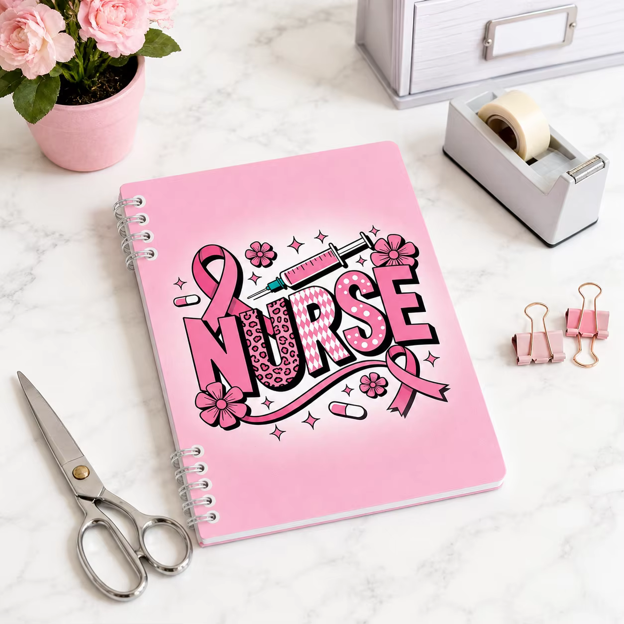 Carnet à spirale rose pour infirmières, 120 pages, journal médical mignon, planificateur pour étudiants en soins infirmiers, femmes, cadeau pour l'école et le bureau