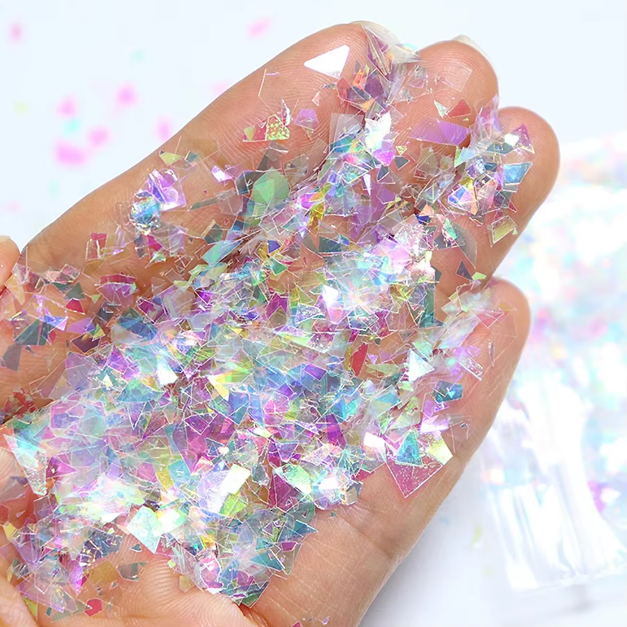 Flocons d'ongles holographiques effet sirène