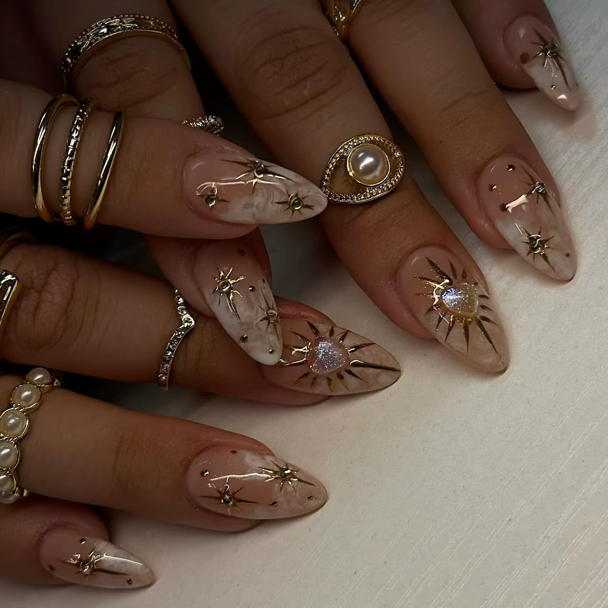 Faux ongles français à pression en forme d'amande
